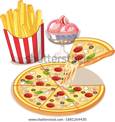 Fast food or junk food meal isolated on white background illustration