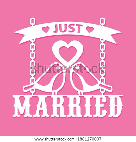 A vector illustration of just married love birds paper cut.