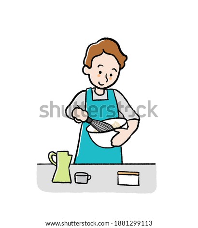 Clip art of a man making sweets in the kitchen.