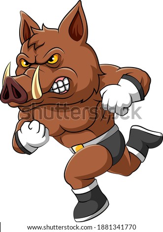 The illustration of the super wild boar wearing white gloves and style with running pose