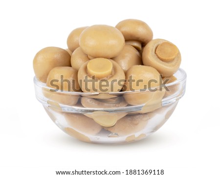 group of Mushrooms in a transparent bowl, isolated on white background