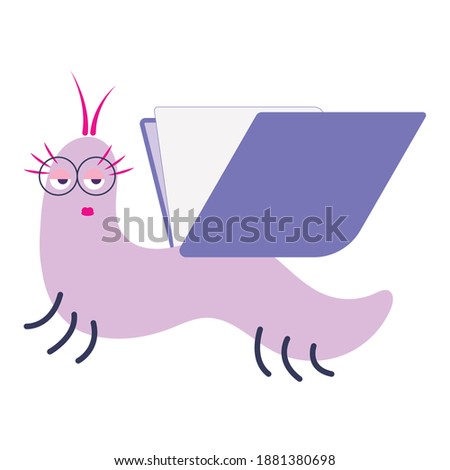 vector illustration of a caterpillar turning into a butterfly. smart caterpillar, wants to become a butterfly. a bookworm with wings-a book in pink flowers.