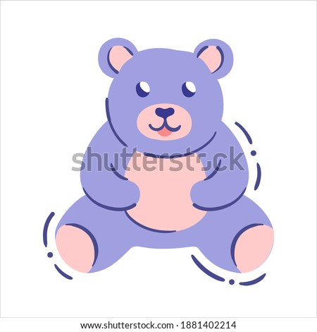 Cute teddy bear - isolated vector illustration. Toddler soft toy - single clipart, object on white background. Lilac and coral palette