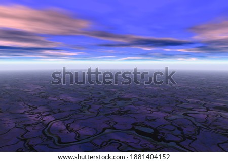 abstract landscape violet ground with clouds