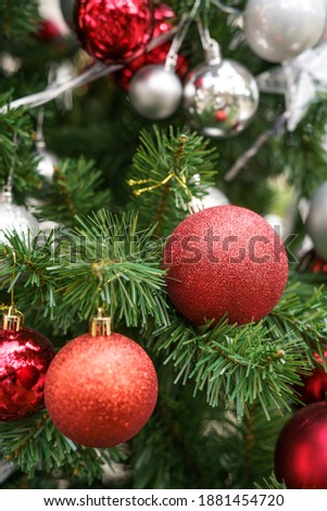 christmas decorations on Christmas tree with christmas balls