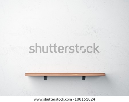 Wood shelf on white wall
