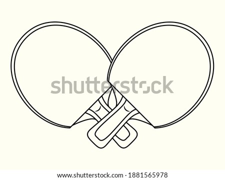 Illustration of crossed table tennis rackets. Logotype for sports club or team logo. Lineart illustration with handles crossed. Ping pong tournament icon showing equipment. Cartoon style, flat design.