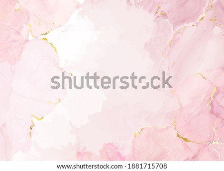 Blush pink watercolor fluid painting vector design card. Dusty rose and golden marble geode frame. Spring wedding invitation. Petal or veil texture. Dye splash style. Alcohol ink.Isolated and editable Royalty-Free Stock Photo #1881715708