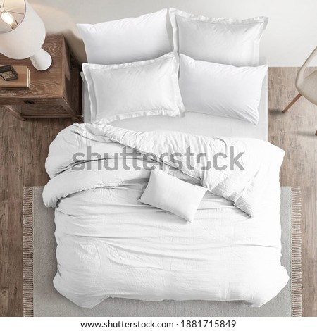 White bed duvet cover ısolated. Bedroom view from top Royalty-Free Stock Photo #1881715849