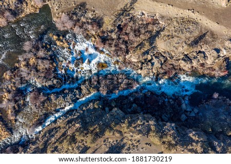 Aerial view of Cline Falls on the Deschutes River near Bend, Oregon Royalty-Free Stock Photo #1881730219