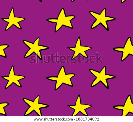 yellow stars with a contour on a purple background. cartoon vector illustration. isolated object. seamless pattern