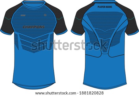 Sports t-shirt jersey design concept vector template, sports jersey concept with front and back view for Soccer, Cricket, Football, Volleyball, Rugby, tennis, badminton and e-sports uniform.