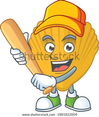 cartoon design concept of yellow clamp playing baseball with stick. Vector illustration