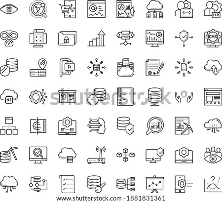 Thin outline vector icon set with dots - growth vector, hr manager, Web analytics, SEO monitoring, Marketing, Business Planning, Machine learning, Algorithm, Data mining, Computer Vision, Folder Royalty-Free Stock Photo #1881831361