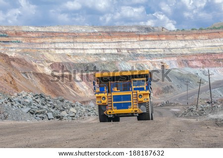 picture of big yellow heavy truck in open cast mine