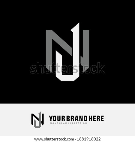 Initial letter J, N, JN or NJ overlapping, interlock, monogram logo, white and gray color on black background