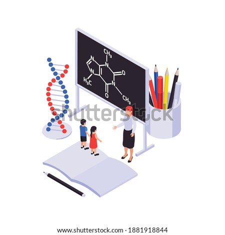 STEM education isometric science and knowledge symbols vector illustration