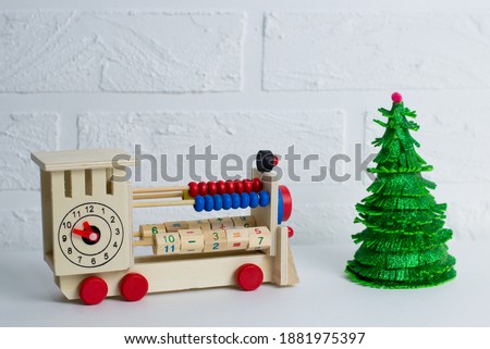 little train toy, rides for Christmas to the Christmas tree, picture for children and development