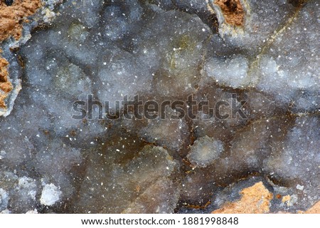 Fine crystalline quartz brush on chalcedony close up Royalty-Free Stock Photo #1881998848