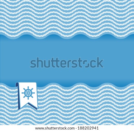 marine background with ropes and steering wheel