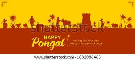 illustration of Happy Pongal Holiday Harvest Festival of Tamil Nadu South India greeting background Royalty-Free Stock Photo #1882086463