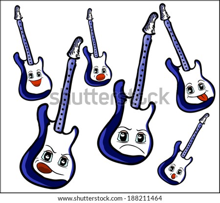 Guitar with cartoon face. set