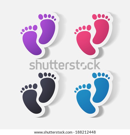 Paper clipped sticker: Footprint symbol. Isolated illustration icon