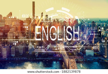English concept with the New York City skyline near midtown