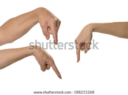 Pointing or pressing button Hand signs isolated on white background