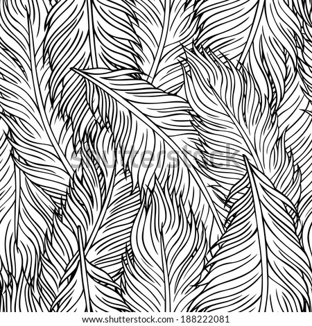 Vintage seamless pattern with hand-drawn feathers