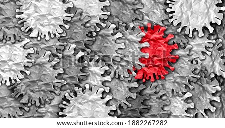 New Coronavirus variant outbreak and covid-19 virus cell mutation spread and influenza background as dangerous flu strain as a pandemic medical health risk concept with disease cells. Royalty-Free Stock Photo #1882267282