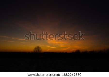 Orange sunset landcsape in the evening