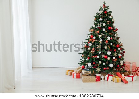 Christmas tree with gifts decor garland New Year card