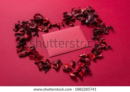 Red envelope and dry flowers, Valentine Day present