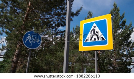 Cycle path. Pedestrian path.Traffic sign pedestrian crossing.