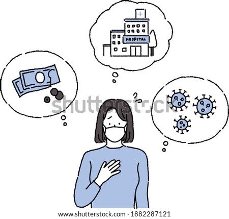 Clip art of a woman worrying about her illness and money