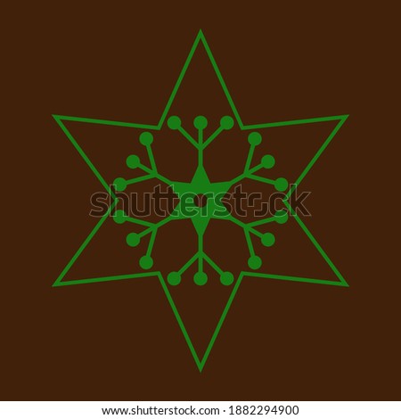 Green snowflake on brown background