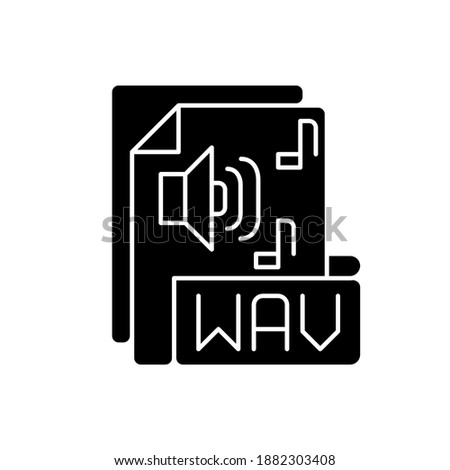 WAV file black glyph icon. Waveform audio file format. Storing data in segments. Uncompressed lossless audio. Maximum quality music. Silhouette symbol on white space. Vector isolated illustration