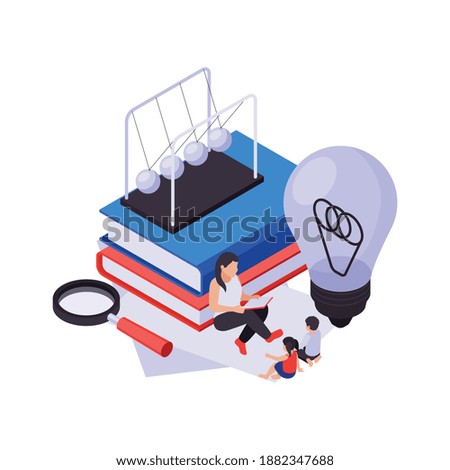 STEM education isometric science and knowledge symbols books vector illustration
