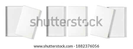 set of white box top view. open package, Cardboard closed blank paper pack. Square design template. clipping path Royalty-Free Stock Photo #1882376056