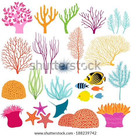 Set of colorful underwater design elements Royalty-Free Stock Photo #188239742