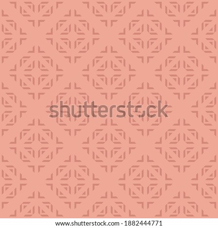 Vector geometric ornamental seamless pattern. Ethnic tribal style ornament. Abstract texture with squares, crosses, triangles, rhombuses. Folk style repeat geometrical background. Pink, peach color