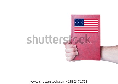 book in hand. American flag on the cover. illustration of American rights