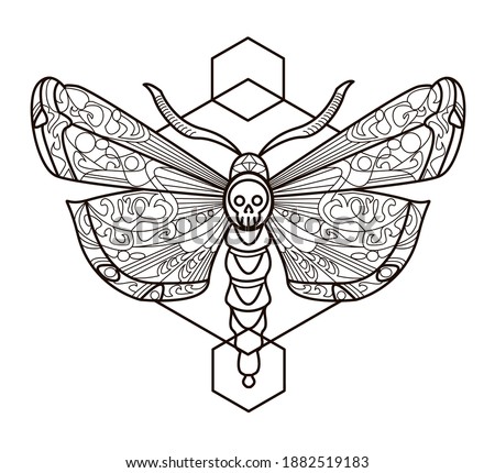 outline illustration Death's head hawk moth  for  coloring page, design vector, print, tattoo. 