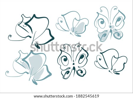 
VECTOR Set  with a
stylish  summer fashion original hand-drawn graphics sketch   with beautiful butterflies for design natural  logo 