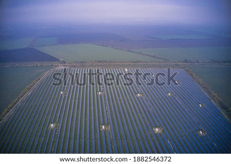 Power plant using renewable solar energy. Aerial drone shot