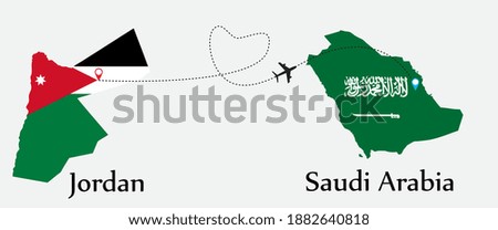 Airplane transport from Jordan to Saudi Arabia. Concept a good tour travel and business of both country. And flags symbol on maps. EPS.file.