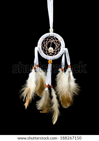 Beautiful white dream catcher on black background with clipping path