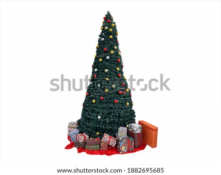 Christmas tree and gift over white background. Celebration concept