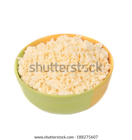 Cottage cheese. Curd. Isolated on a white background.